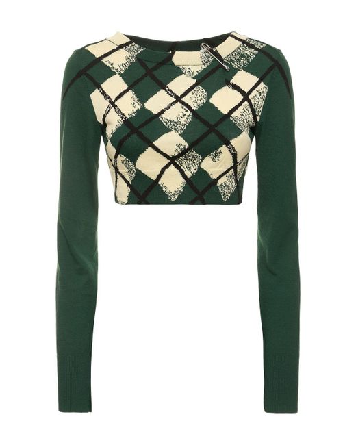 Burberry Green Check Cotton Knit Long Sleeve Sweater