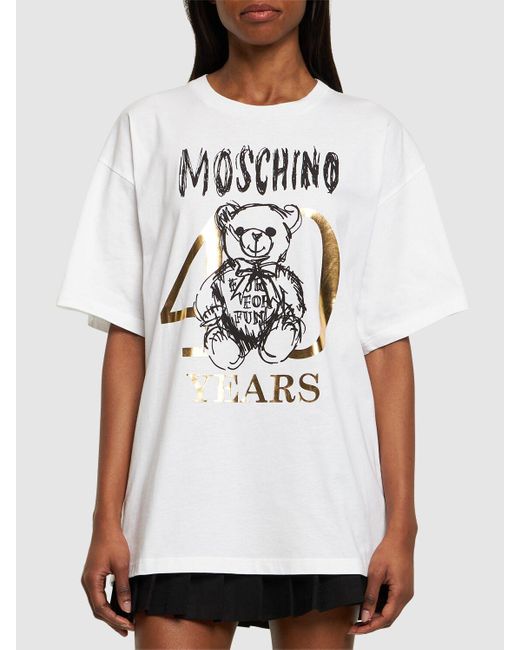T-shirt in jersey di cotone con logo di Moschino in White
