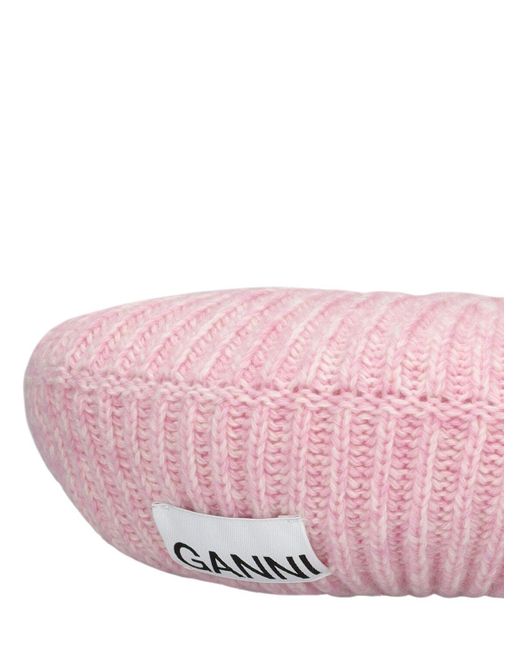 Ganni Pink Structured Wool Blend Beret