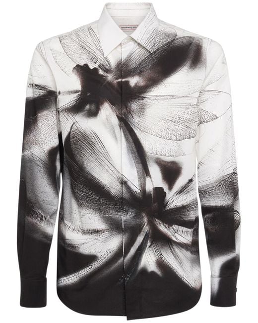 Camicia dragonfly in cotone stampato di Alexander McQueen in Gray da Uomo