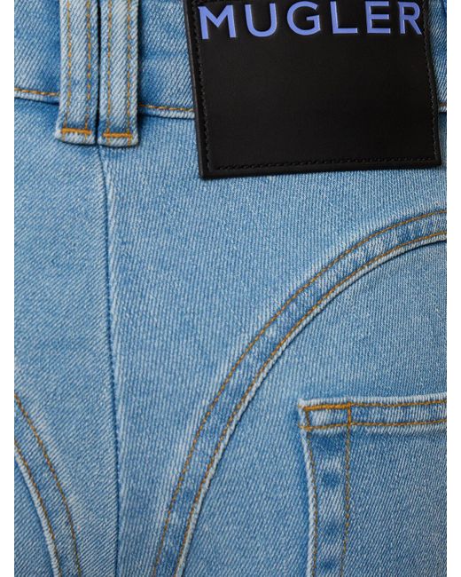 Mugler Blue Stretch Denim Cropped Jeans