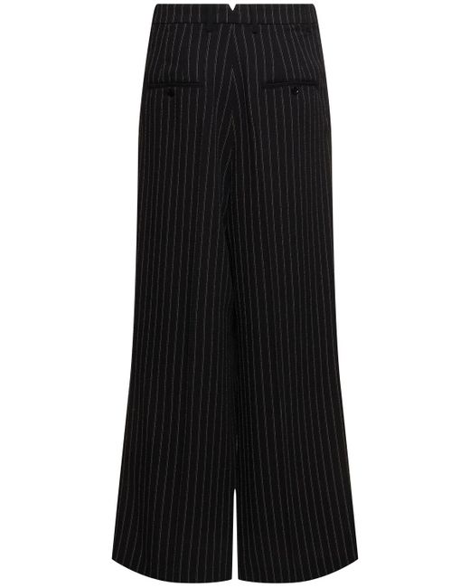 AMI Black Pinstripe Wool Crepe Wide Pants for men
