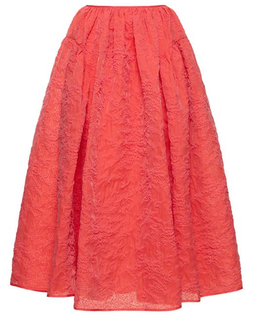 CECILIE BAHNSEN Red Fatou Quilted Cotton Blend Midi Skirt