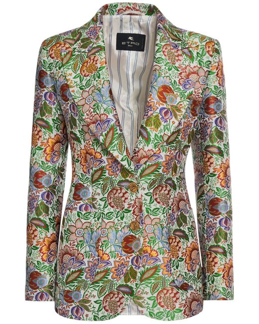 Etro Green Single Breasted Jacquard Fitted Jacket