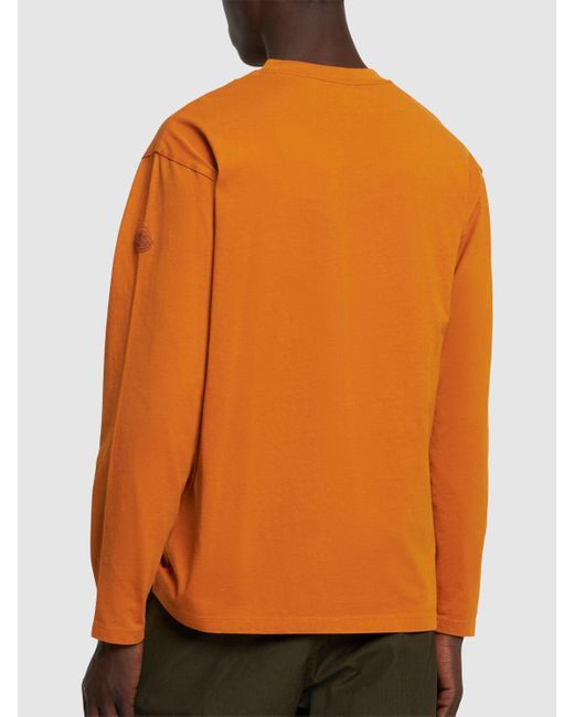 T-shirt in cotone con logo di Moncler in Orange da Uomo