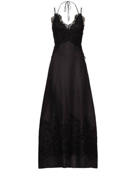 Ermanno Scervino Black Langes Leinenkleid Mit Spitzendetails