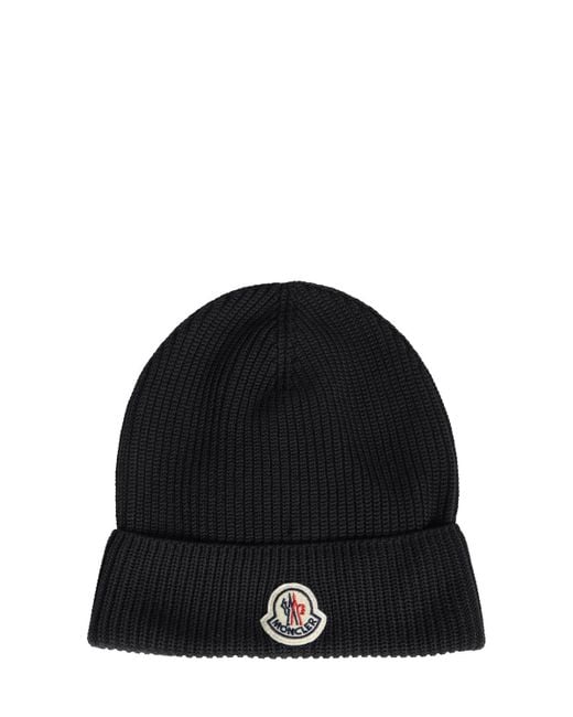 Cappello beanie in cotone con logo di Moncler in Black da Uomo