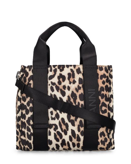 Ganni Black Small Printed Recycled Poly Tote Bag