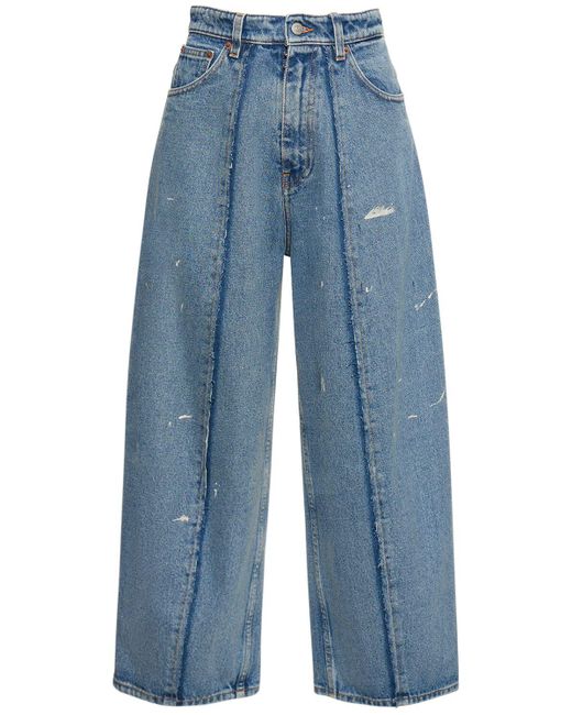Jeans larghi cropped vita alta in cotone di MM6 by Maison Martin Margiela in Blue
