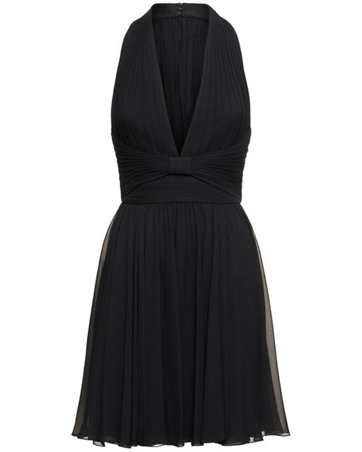 Elie Saab Black Pleated Silk Mini Dress