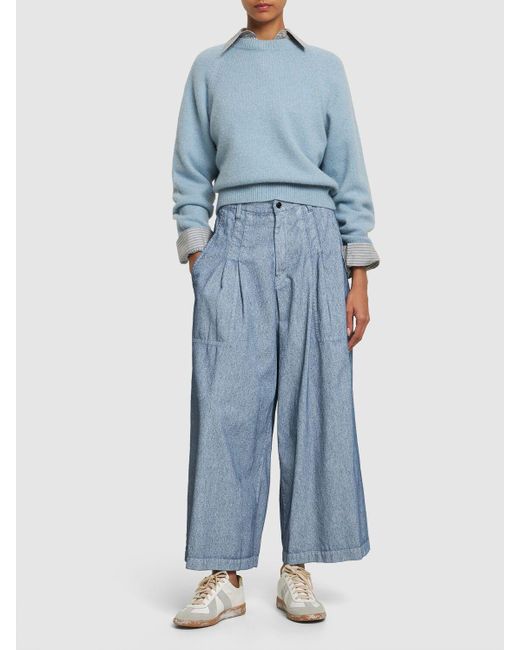 Yohji Yamamoto Blue Coated Denim Wide Jeans