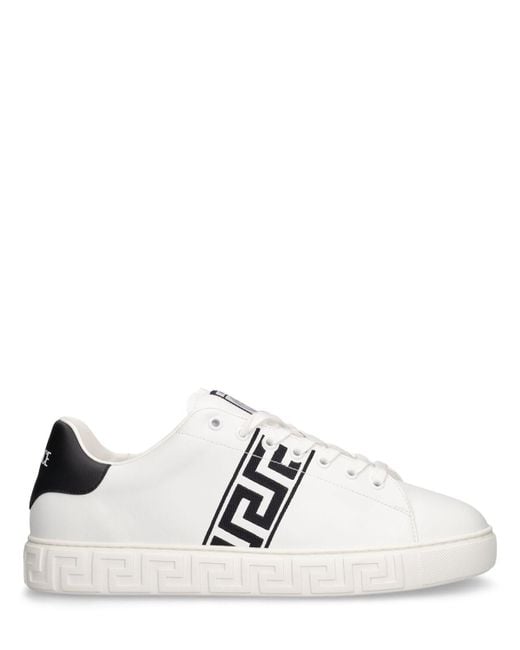 Versace White Faux Leather Logo Sneakers for men