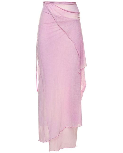 Acne Pink Printed Crepon Long Wrap Skirt