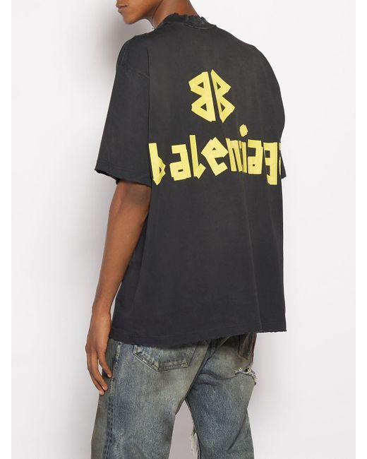 Balenciaga Tape Type Vintage Effect Cotton T-shirt in Blue for Men