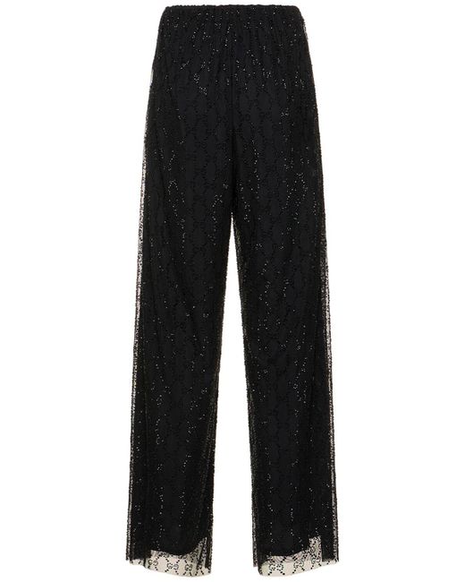 Gucci Black GG Crystal-embellished Tulle Wide-leg Trousers