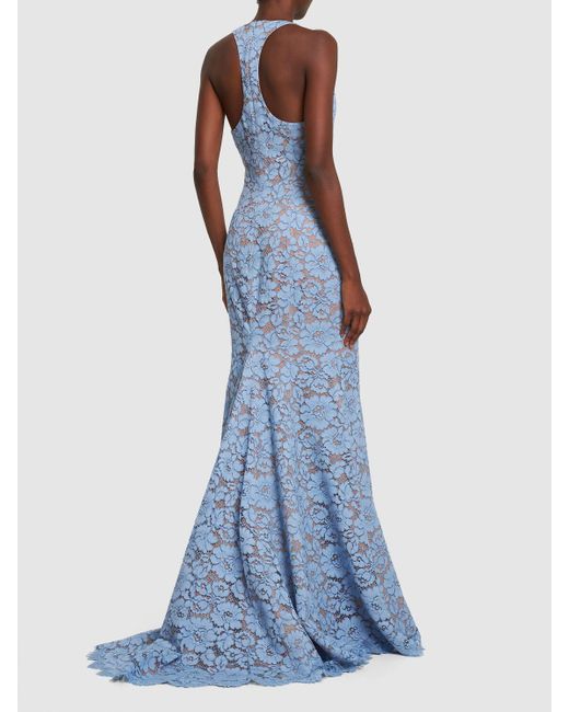 Michael Kors Blue Floral Lace Cotton Fishtail Dress