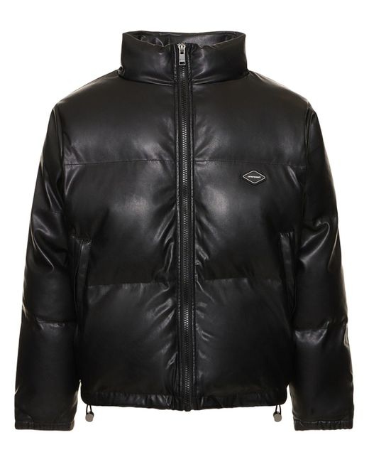 Unknown Black Faux Leather Puffer Jacket for men