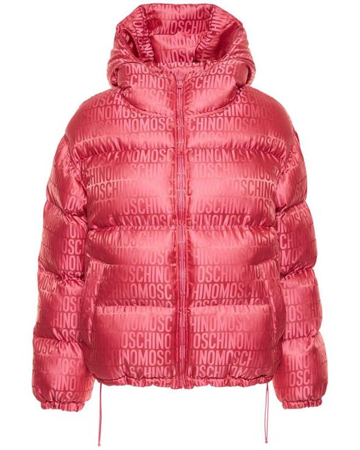 Moschino Nylon Jacquard Puffer Jacket W/ Hood in Red | Lyst