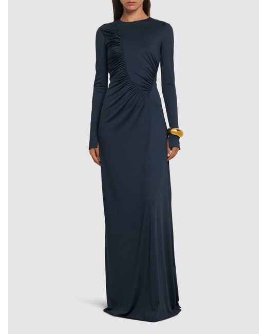 Robe longue en jersey fluide ruche Victoria Beckham en coloris Bleu Lyst