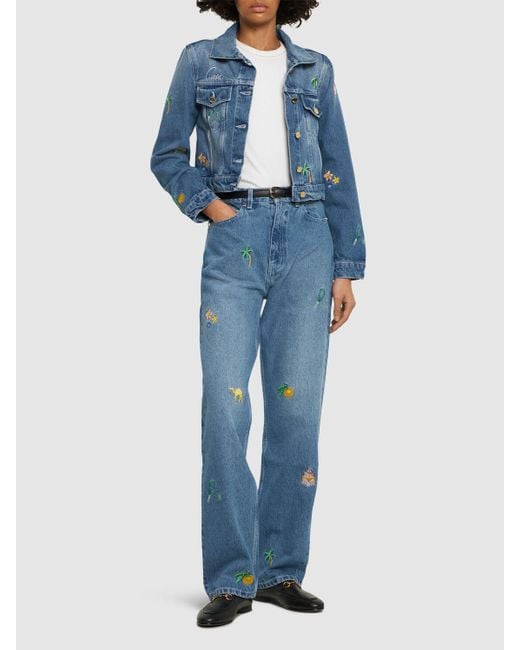 Casablancabrand Blue Embroidered Denim Straight Jeans