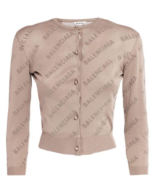 Balenciaga Allover Logo Cropped Cardigan in Natural Lyst UK
