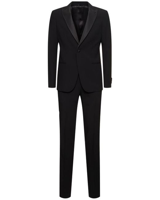 Costume en crêpe de laine à boutonnage simple Giorgio Armani pour homme en coloris Black