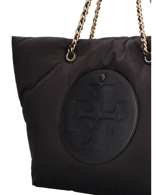 Tory Burch Black Ella Puffy Chain Tote Leather Bag