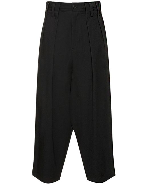 Yohji Yamamoto Black Gathered Wool Gabardine Wide Pants