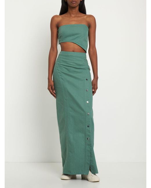 CANNARI CONCEPT Green Summer Washed Cotton Twill Long Skirt