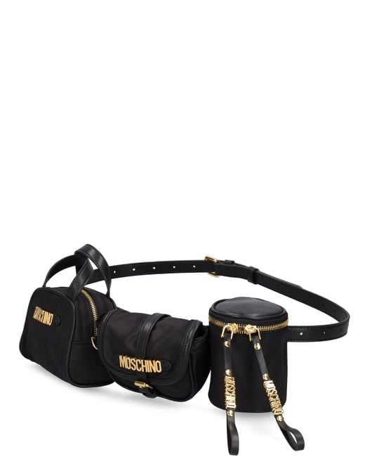Moschino Black Multi-pocket Nylon Belt Bag