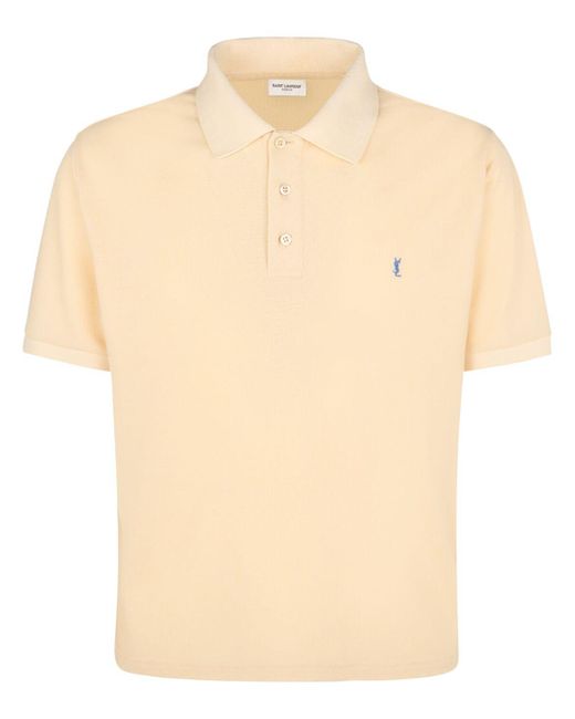Saint Laurent Natural Cassandre Cotton Blend Polo Shirt for men