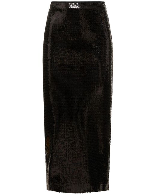David Koma Black Metallic Sequined Pencil Midi Skirt