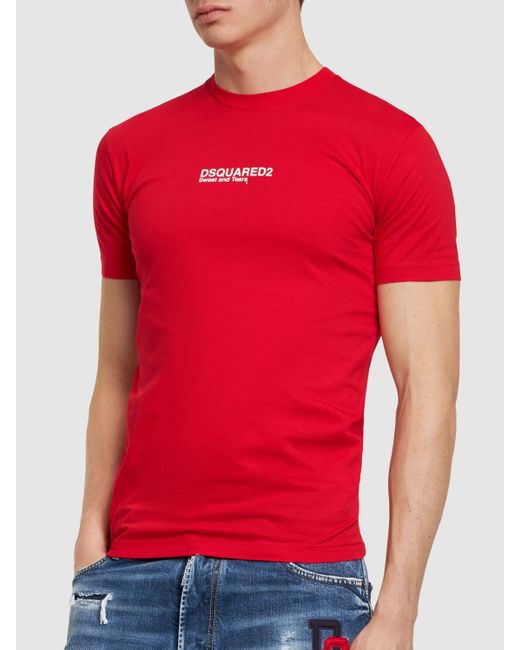T-shirt en jersey de coton imprimé logo DSquared² pour homme en coloris Red