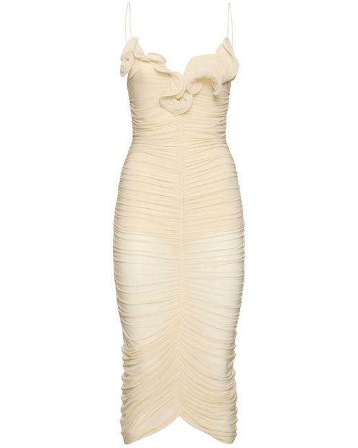 Magda Butrym Natural Draped Viscose Jersey Midi Dress W/roses