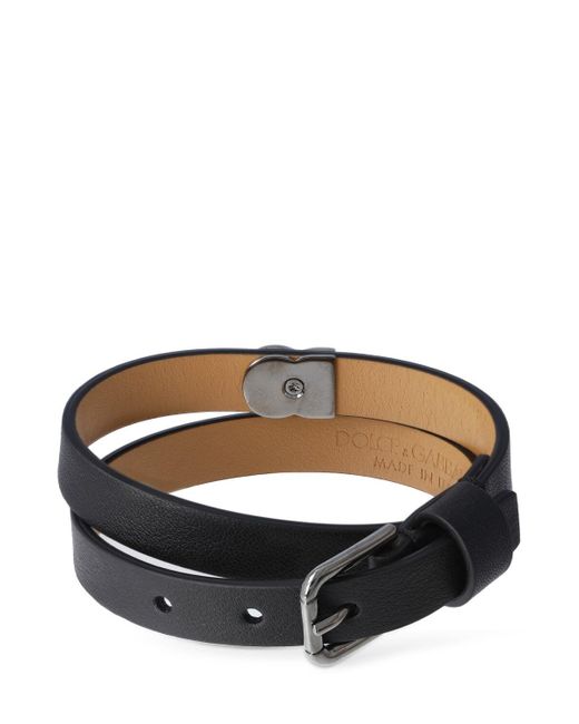 Dolce & Gabbana White Dg Logo Double Wrap Leather Bracelet for men