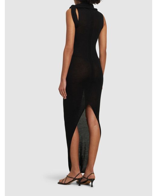 Rick Owens Black Leichtes Wollkleid Mit Wickelausschnitt "banded T"