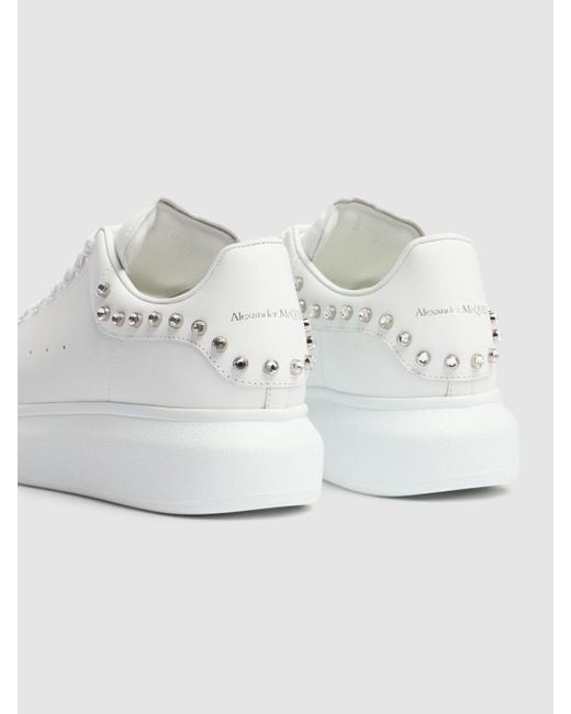 Donna Oversized Leather Sneakers W/ Crystals di Alexander McQueen in White