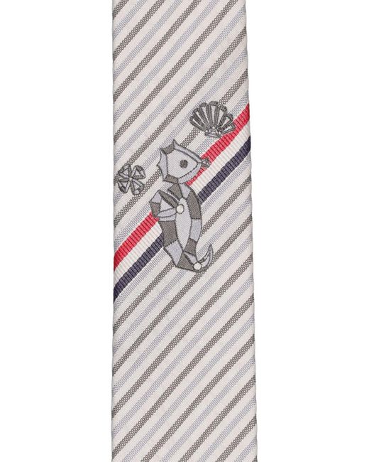 Thom Browne White Classic Silk Jacquard Tie for men