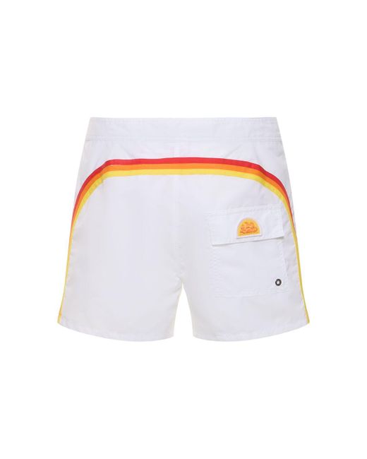Sundek White Fixed Waist Nylon Swim Shorts for men