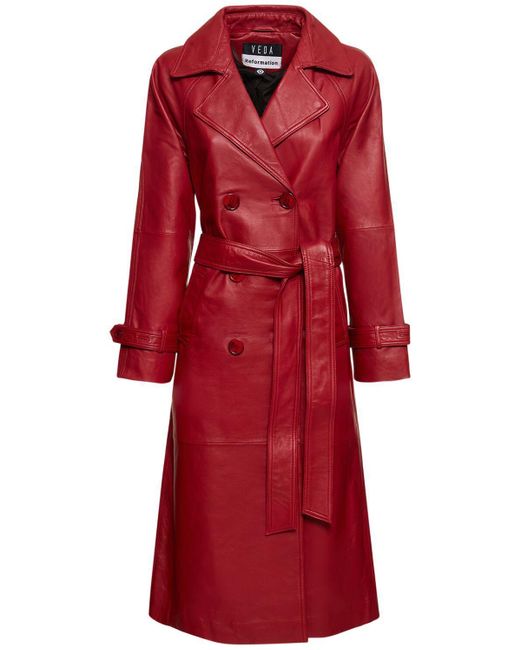Reformation Red Veda Ashland Leather Trench Coat