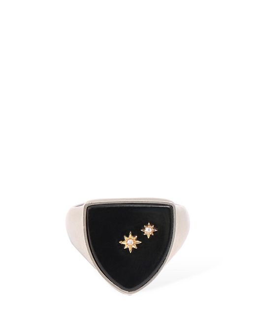 Maison Margiela Black Enamel Thick Ring W/ Crystal Star