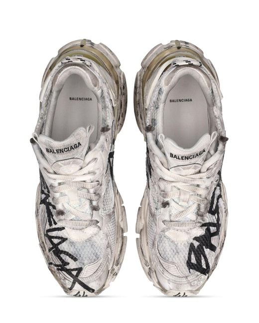 Balenciaga White Runner Mesh And Nylon Graffiti Sneakers for men