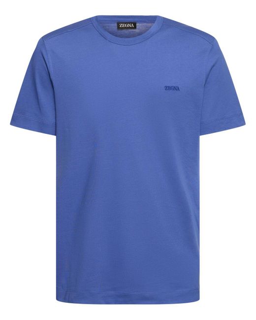 Zegna Blue Cotton Short Sleeves T-shirt for men