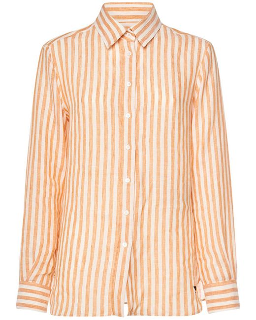 Weekend by Maxmara Brown Lari Striped Linen Canvas Shirt