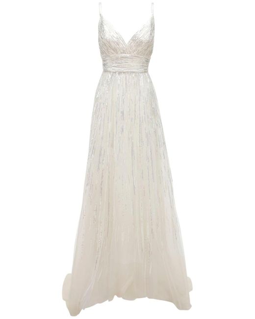 Elie Saab White Sleeveless Embroidered Tulle Gown