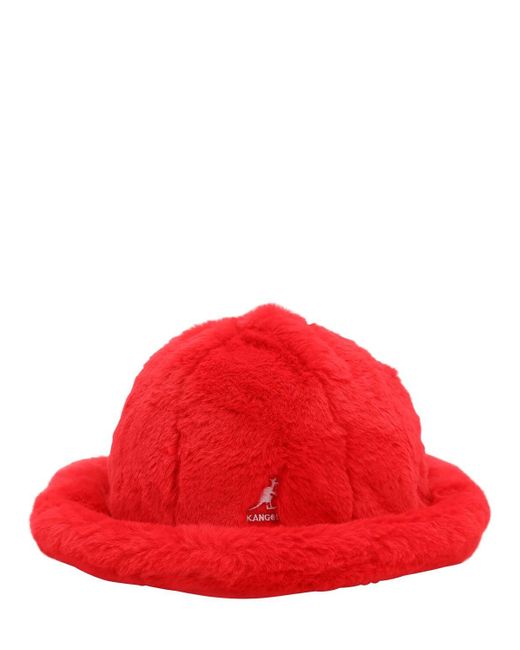 Kangol Faux Fur Bucket Hat in Red | Lyst
