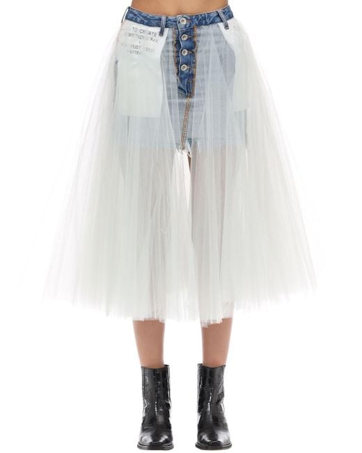 Unravel Project Multicolor Denim And Tulle Skirt