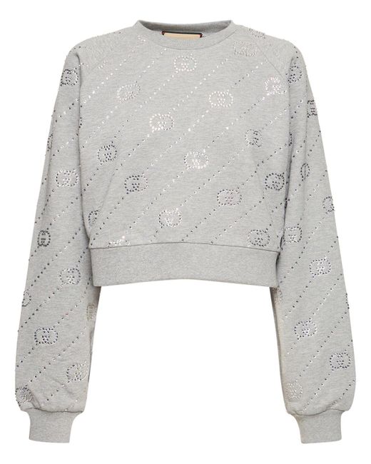 Sweat-shirt court en jersey de coton gg à capuche Gucci en coloris Gray