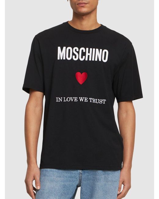 T-shirt in love we trust in jersey di cotone di Moschino in Black da Uomo