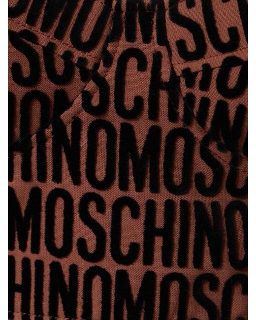 Moschino Brown Logo Velvet Corset Crop Top